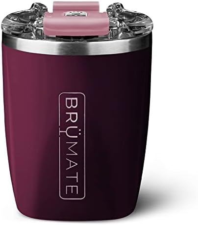 BrüMate Rocks - 12oz 100% Leak-Proof Insulated Lowball Cocktail & Whiskey Tumbler - Double Wall Vacuum Stainless Steel - Shatterproof - Camping & Travel Tumbler & Cocktail Glass (Merlot)