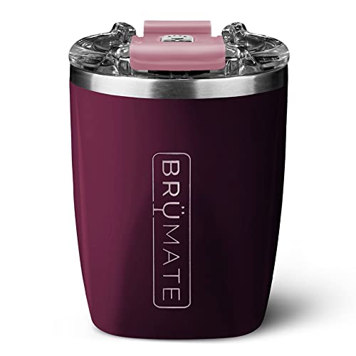 Brümate Rocks - 12Oz 100% Leak-Proof Insulated Lowball Cocktail & Whiskey Tumbler - Double Wall Vacuum Stainless Steel - Shatterproof - Camping & Travel Tumbler & Cocktail Glass (Merlot) #TOP25
