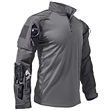 Men's Tactical Shirts Military Combat Shirt，1/4 Zipper Long Sleeve Ripstop Top for Outdoor Paintball Airsoft Grey XXL