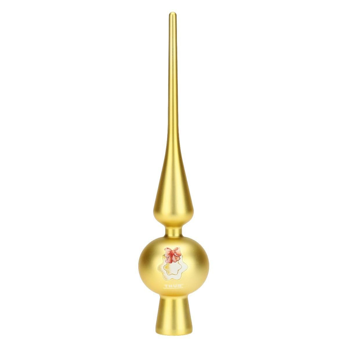 THUN, Puntale per Albero di Natale in Polistirene, Colore Oro con Decorazione Bianca e Rossa, 25 cm h