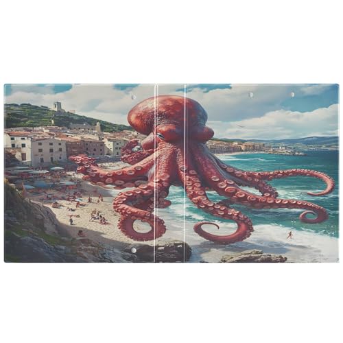 Image of 3 Ring Binder Octopus Ocean Nautical Coastal 1.5 inch Binders Three Ring Binders with Clipboard Fit 8.5'' x 11'' Paper 3 Interior PVC Clear Pockets for Office Supplies