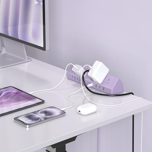 Image of Jgstkcity Desk Clamp Power Strip USB C 65W,Surge Protector,Purple | Surge Protector,5 Outlets,1875W Extension Cord,ETL Listed,Outlet Extender Desk Organizer,Office,Gaming,Dorm