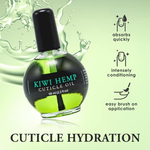 Ellie Chase Moisturizing Cuticle & Nail Care Oil 2.3 Fl Oz - Kiwi Hemp Scented – Infused with Jojoba Oil, Aloe, Vitamin E – Nail & Cuticle Hydration, Repair, Moisturizer, Strengthener, Growth