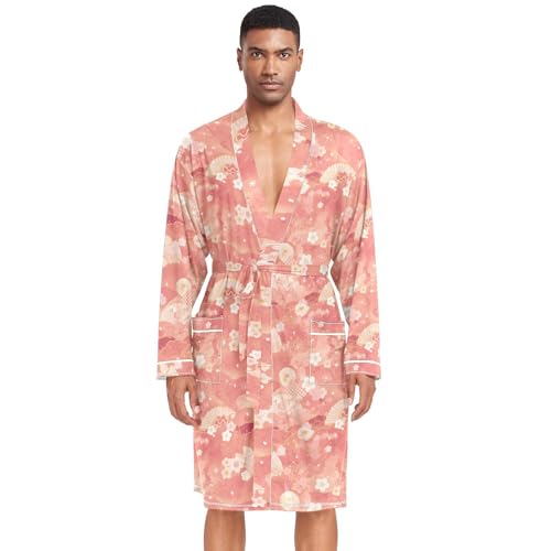 Amooorous Rose - Albornoz retro de flores japonesas para hombre, abrigo de casa, cuello en V, camisones de baño, ropa de dormir para hombre, para el hogar, playa, talla L