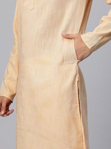 Image of Majestic Man Men's Cotton Regular Fit Traditional Mandarin Collar Ethnic Motifs Solid Long Kurta