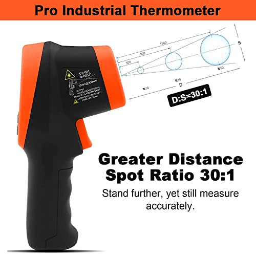 Foto von Digitales Infrarot-Thermometer, Kethvoz IR Laser Industrial Pyrometer Messen hohe Temperatur -58℉~2732℉ (-50℃ ~ 1500℃), Double Laser Touchless Temp Pistole mit D:S=30:1