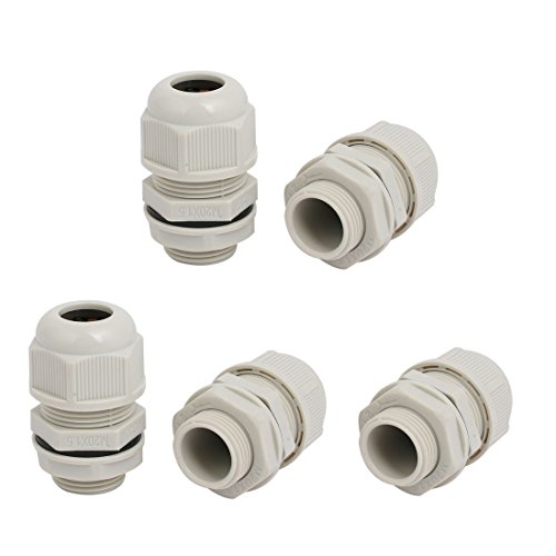 Aexit M20x1.5mm 3mm-5.2mm Transmission Range Nylon 3 Holes Adjustable Cables Gland Gray 5pcs