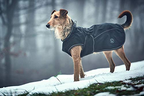HUNTER Hundemantel UPPSALA, Farbe: schwarz, 2in1 Design mit herausknüpfbarem Innenfutter, wasserabweisend, reflektierende Paspeln, geschlossene Bauchseite, optimaler Sitz, Größe: 25