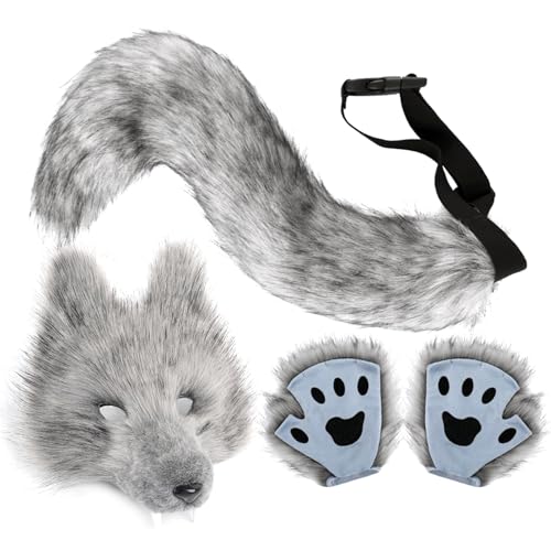 Knowlife Juego de Disfraz de Lobo | Accesorios de Falso Lobo para Disfrazarse | Traje de Animal para Mujer para Fiesta Carnaval Navidad Juego de Roles y Actuación en Escenario | Espectáculo de y