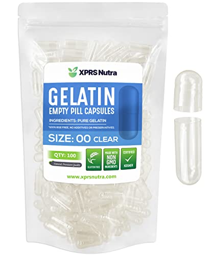 Image of XPRS Nutra Size 00 Empty Capsules - 100 Count Clear Empty Gelatin Capsules - Pills DIY Capsule Filling - Fillable Pill Gel Caps for Do-It-Yourself Supplements