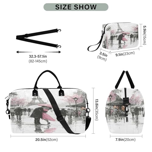 European Paris Eiffel Tower Large Travel Duffle Bag Weekender Overnight Bags Gym Yoga Bag for Women Men with Toiletry Bag3