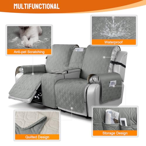 Image of VANSOFY Loveseat Recliner Cover with Console 100% Waterproof Sofa Slipcovers Non-Slip Reclining Couch Cover Split Sofa Covers Furniture Protector for Pets, Dogs(Gray)