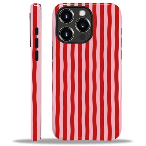 ilikediy for iPhone 14 Pro Case,HL2 Red Stripes Hybrid 2 Layer Hard Shell Silicone Protective Pattern Design Case