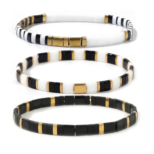 Ustome Tila Flat Square Stack Beaded Bracelets Set for Women Men, Boho Romantic Handmade Colorful Stretch Accessories Jewelry,Party Holiday Friendship Gift