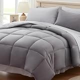 Anluoer Queen Size Bed in a Bag 7 Pieces, Grey Bed Comforter Set with Sheets, All Season Bedding Sets with 1 Comforter,2 Pillow Shams,2 Pillowcases, 1 Flat Sheet,1 Fitted Sheet