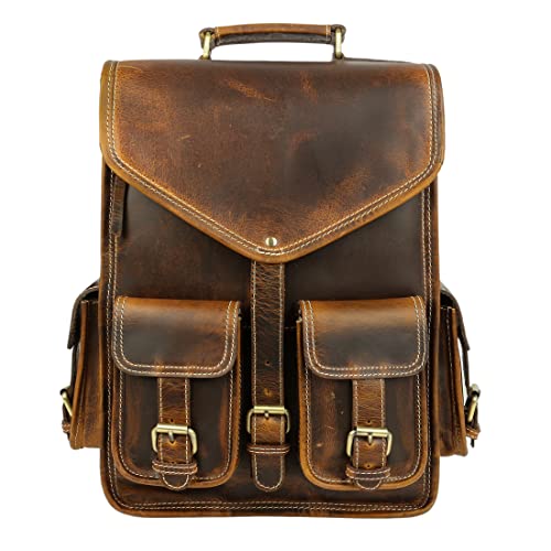 KomalC Leather Backpack Rucksack Travel Laptop Camping Bag for Men Women