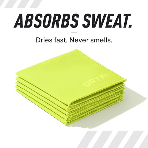 Image of DRYKI Sweat Absorbing Handkerchiefs - The Original Pocket-Sized Sweat Towels - Quick-Dry Microfiber Sweat Rags for Face, Hands, & Body - Men & Women -Gym and Work (High-Vis Yellow: 5 Pack)