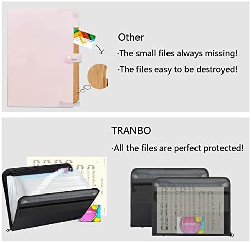 TRANBO 13 Pockets Expanding File Folder with Zipper Closure, A4 Plastic Document Wallet Organizer with Handy Front Pocket for Personal Office Stationary Storage(Black)