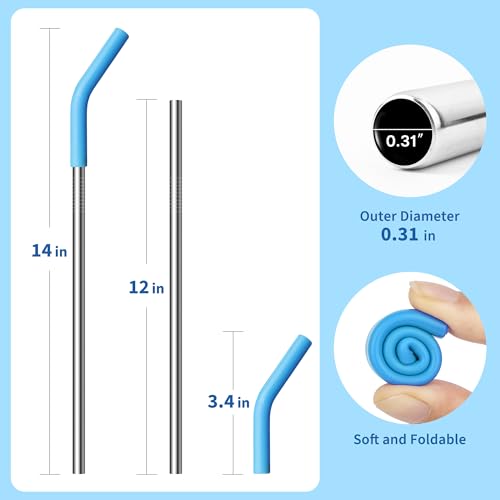 Image of Metal Straws Reusable for 40 oz Tumbler, 5 Pcs Extra Long Stainless Steel Straws with Silicone Tips for Stanley,Simple Modern, Meoky 40oz Cup
