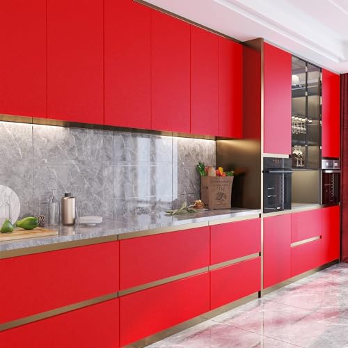 Image of HOME13 Vinyl Red Matte Self Adhesive Removable and Decorative Vinyl Wallpaper for Kitchen Countertop Cabinets Table, 2 Ft x 20 Ft with 2pcs