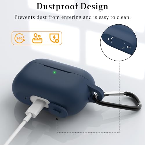 Image of Meliya for AirPods Pro 2 /1 Gen (2023 /2022 /2019) Case Cover with Cleaning Kit and Keychain, Soft Silicone Case Compatible with Airpods Pro 2 (USB-C /Lightning Cable) - Midnight
