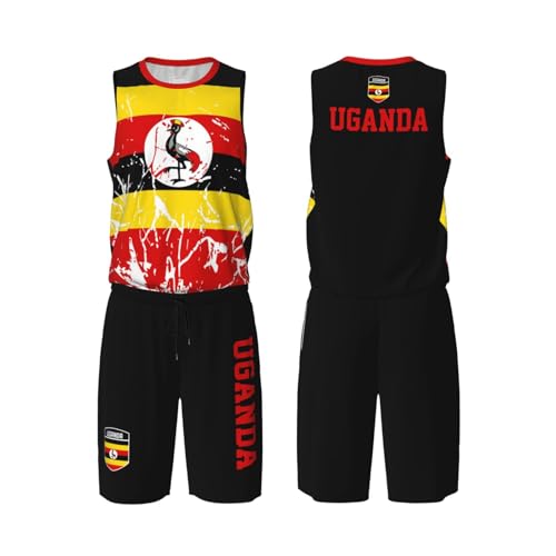 Uganda Flag Grain (2) Basketball Jersey Uniform Suit for Men Adults Training Athletic Set