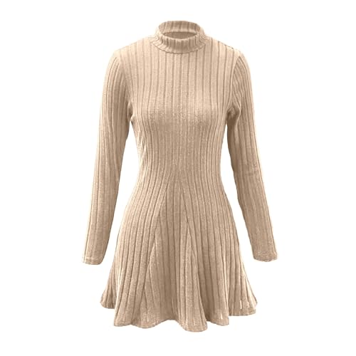 Robe en tricot extensible à col montant et manches longues dotée d'un ourlet évasé - 4