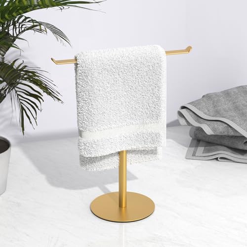 Image of Gold Hand Towel Stand, T-Shape Hand Towel Holder for Bathroom, Display Fingertip Towel Holder Organizer and Bathroom Towel Racks,Kitchen Towel Rack (Pack of 2)