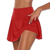 wenyujh Sportskort Damen Sport-Hosen Rock Dehnbar Laufenrock Winddicht Tennis/Hockey/Golf Sportrock Freizeit Hosen Röcke Hosenrock für Frauen (5XL, Rot)