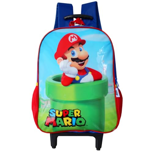 Mochila Escolar Infantil Meninos Do Mario World Super Com Rodinhas