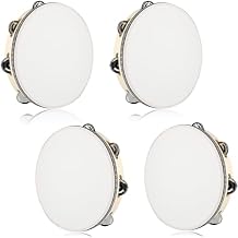 4 Pcs 10 Inch Adult Wedding Tambourines Drum Wooden Natural Handheld Drums Metal Jingles Drums Musical Instruments Percussion for Church Wedding Party Favor