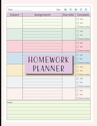 Colorful Homework Planner for ADHD Students: Undated Assignment Journal ...