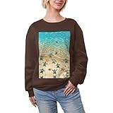 DUWAA Sudadera de invierno con estampado de estrella de mar de tortuga, cuello redondo, informal, de manga larga, para mujer, café, M