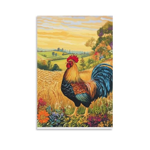 DHBANEIOK Rooster Stampe Su Tela Di Stampe Da Parete Decorazioni Da Parete Quadri Moderni Stampa Su Tela Pittura Poster Da Parete Di Arte Per Camera Da Letto Soggiorno 12x18inch(30x45cm)