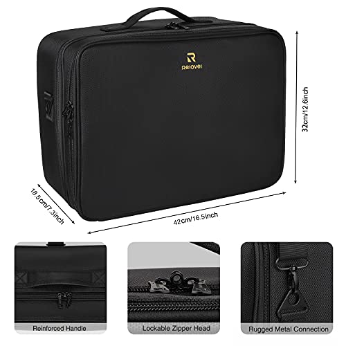 Relavel Large Makeup Organizer Profession Makeup Bag Extra Large Makeup Case with Adjustable Dividers, Adjustable Angle Fixed Belt and Shoulder Strap