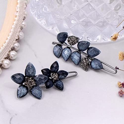 Hinzic 2Pcs Vintage Rhinestone Hair Clips Ink-Blue Sparkly Crystal Clips Flower Small Hair Barrettes Decorative Wedding Hair Accessories For Women Girls Bride #TOP6