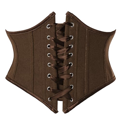 Scarlet Darkness Womens Corset Belt Renaissance Corset Lace Up Underbust Boned Waist Belts Brown 16