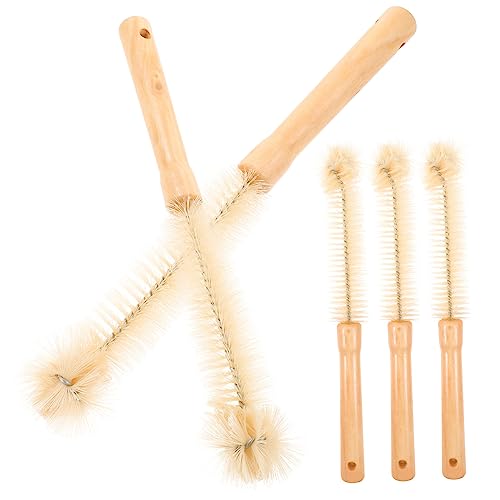 WEKAMOS 5 Piezas Cepillo para Biberones Mango de Madera Cerdas Suaves para Limpieza Profunda y Antideslizante para Botellas Tazas y Cocina