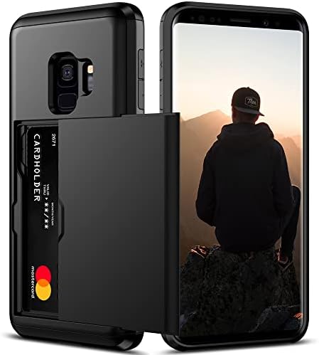 Nvollnoe for Samsung S9 Case with Card Holder 5.8 inch Dual Layer Heavy Duty Protective Galaxy S9 Case Hidden Card Slot Slim Wallet Case for Samsung S9 for Women&Men(Black)