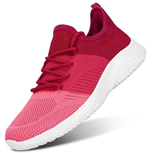 Image of Flysocks Slip On Sneakers for Women-Non Slip Gym Sports Shoes Lightweight Comfortable Walking Tennis Shoes, B- Rose Watermelon Red Pink, 7