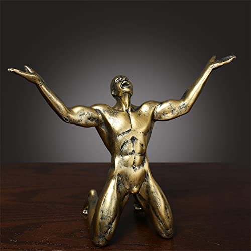Figura masculina desnuda de resina dorada en posición de rodillas miniatura 7