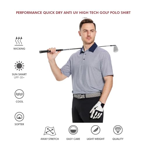 Image of Golf Shirts for Men Dry Fit Short Sleeve Print Performance Moisture Wicking Polo Shirt