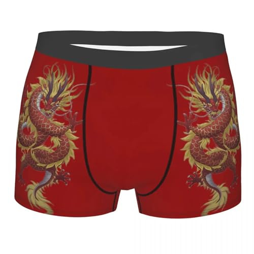 WAZHAKU Chinesische Drachen Boxer Retroshorts Boxershorts Herren Hipster,Elastische Sport Unterhosen Bequeme Männer Unterwäsche Boxershorts Herren Low Rise Unterhosen Shorts Für Herren Weich