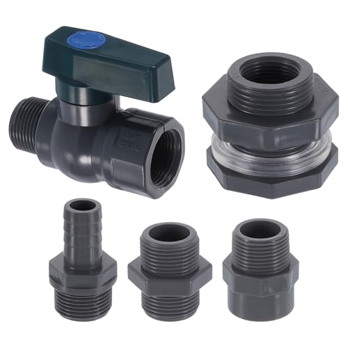 sourcing map 1 Set Rain Barrel Faucet Kit, Plastic Rain Barrel Spigot with 3/4 GHT Bulkhead Fitting, Garden Hose Adapter for Water Tank Aquarium, Grey