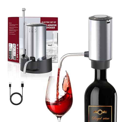 Aireador de Vino Eléctrico, Decantador, Dispensador Automático de Vino con Base. Modos de Cantidad Fija y Vertido Preciso para los Amantes del Vino
