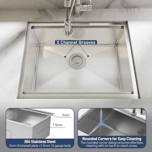 GarveeHome Undermount Kitchen Sink, 32x19 Inch Stainless Steel Kitchen- Single Bowl Sinks, Modern Top Mount 16 Gauge Workstation Sink-with Cutting Board for Bar, Silver (Not Included Faucet)