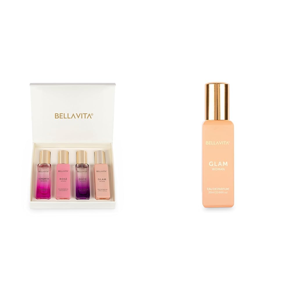 Bella Vita Luxury Women'sLiquid Eau De Parfum 4X20Ml For Women Glam Woman Assorted Eau De Parfum With African Orange Jasmine & Patchoulipremium Long Lasting Floral&Woody Fragrance Edp For Women 20 Ml