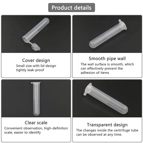 Zoomto ZOOMTO-051-10ML Microcentrifuge Tubes 200Pcs,Centrifuge Tubes With Attached Lid,Clear Round Micro Centrifuge,Small Sample Bottle Vials Container For Lab,Plastic Lab Snap Tubes,Clear Graduation thumb #5