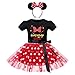 Bébé Filles Robe Tutu à Pois Princesse Minnie Déguisement de Noël avec Bandeau Body en Coton de Manche Courte Ensemble de Tenues de Canaval Ceremonie Anniversaire Halloween Noir + Rouge 12-18 Mois