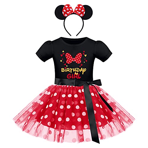 Bébé Filles Robe Tutu à Pois Princesse Minnie Déguisement de Noël avec Bandeau Body en Coton de Manche Courte Ensemble de Tenues de Canaval Ceremonie Anniversaire Halloween Noir + Rouge 12-18 Mois